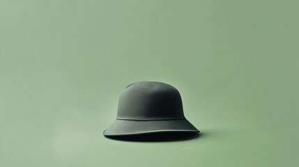 Fototapeta premium A minimalist image of a cloche hat isolated against a solid green background. The bell-shaped design contrasts with the vibrant green, highlighting simplicity and vintage elegance. 