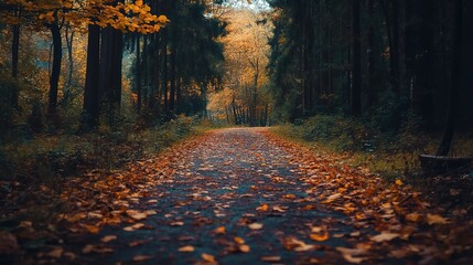 Serene Autumn Pathway in a Forest Setting