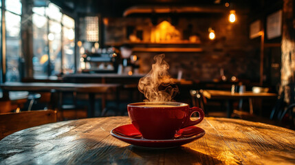 Cozy Coffee Cup in a Warm Cafe Atmosphere