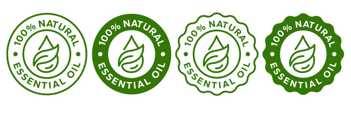 Essential oil drop icon for beauty and skincare natural product certificate label. Essential oils sticker logo for body lotion, cream and shampoo moisturizer, spa wellness fragrance.