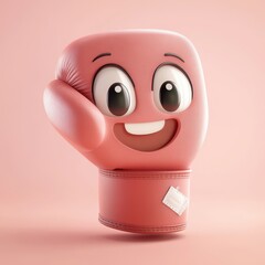 Smiling Pink Boxing Glove 3D Illustration, Funny Cartoon Character, Boxing, Sport, Fitness,  Emoji,  Happy.