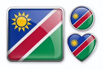 Fototapeta premium Namibia Map Flag Icons Collection - Square, Circle, Heart Shapes for Graphics and Design