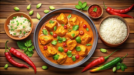 National Curry Week Poster - Chicken Tikka Masala and Rice Illustration for South Asian Cuisine