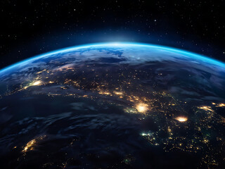 Fototapeta premium glowing earth from space north america at night with city lights and celestial wonders digital illustration