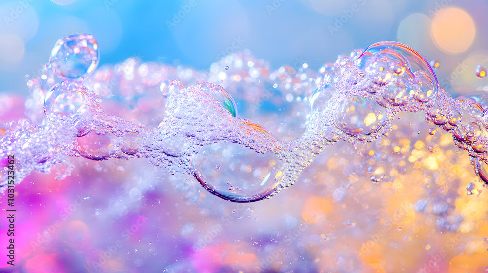 Poster a close-up of a cluster of tiny bubbles forming on the surface of soapy water