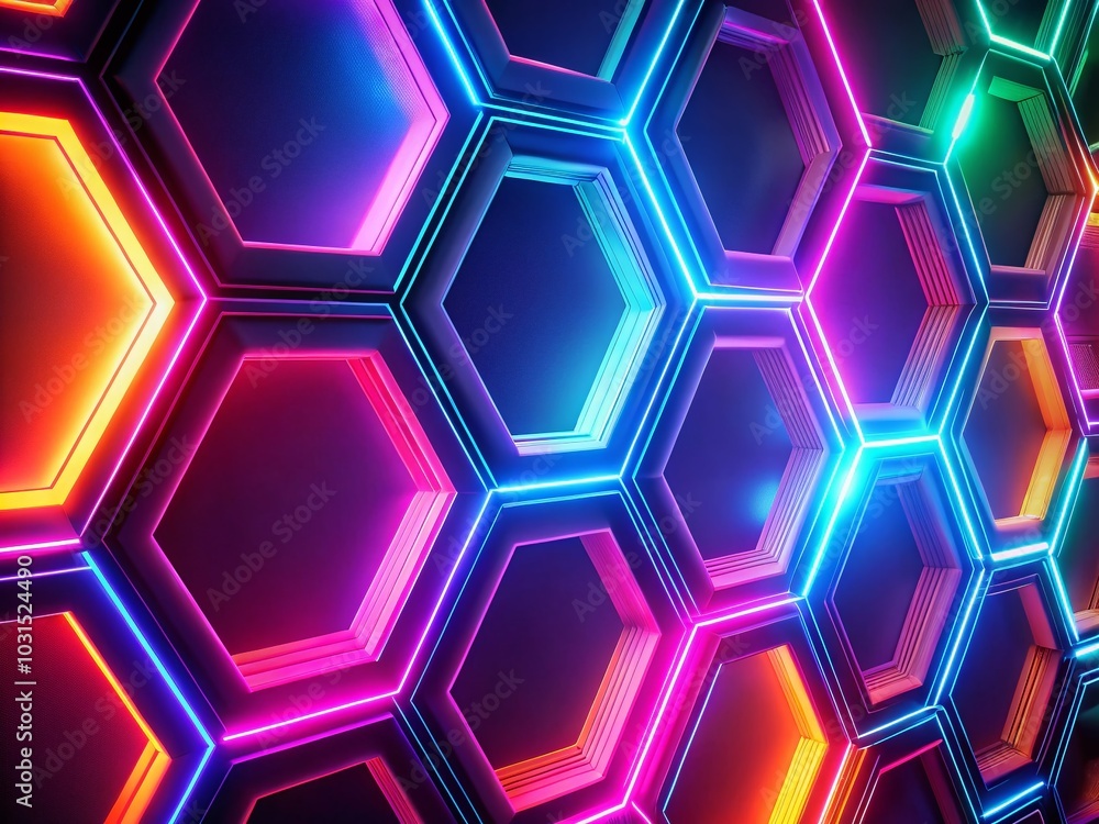 Poster neon glowing hexagons vertical video background loop for dynamic and eye-catching visuals in modern 