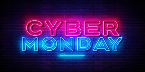 Neon Glow Cyber Monday Text Effect Vector Design for Eye-Catching Promotions