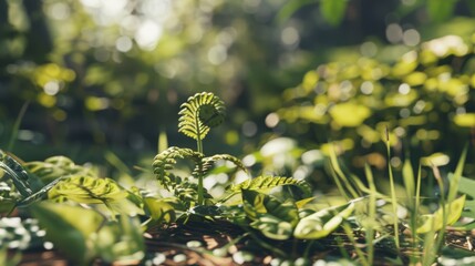 Lush Green Fern in Sunlit Forest Environment