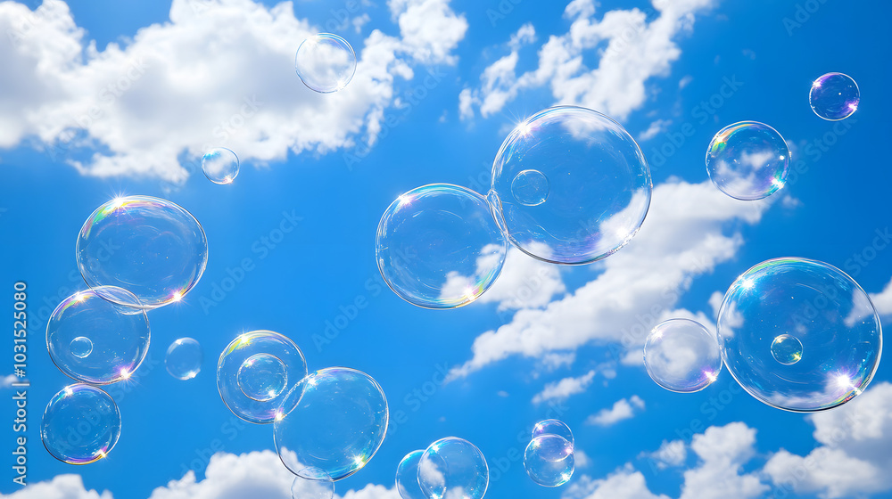 Aufkleber bubbles appearing to float through the sky with clouds in the background