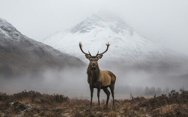 Fototapeta premium Majestic Stag in Misty Mountains