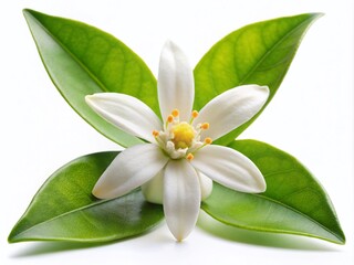 Neroli Flowers Citrus Aurantium Blossom Isolated on White Background, Perfect for Floral Designs and Natural