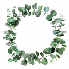 Fototapeta premium Round wreath made from branches of eucalyptus leaves isolated on white background