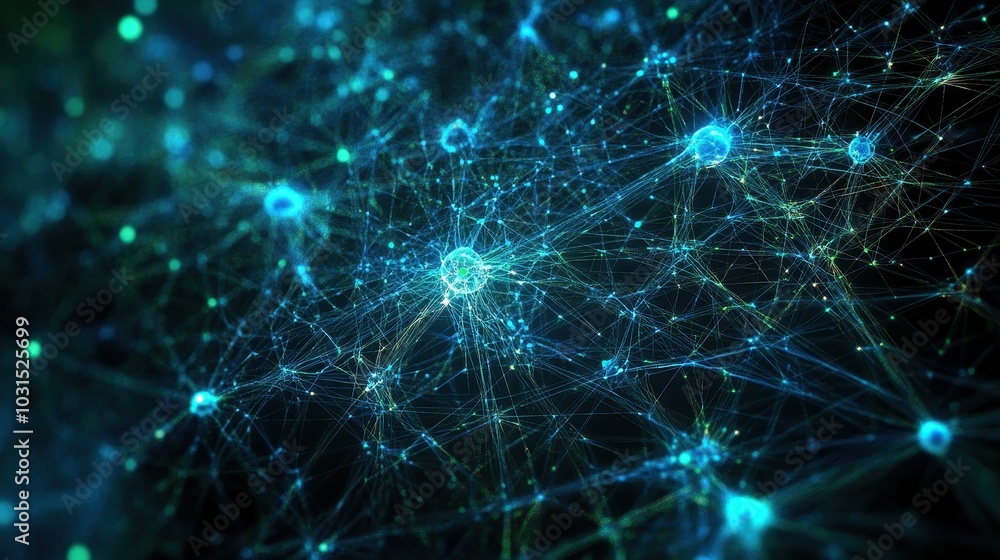 Poster abstract network structure with glowing blue nodes and interconnected lines - technology background