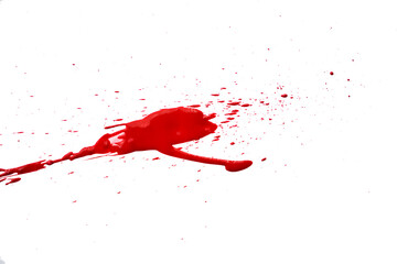 Blood splatters on white background. Red blots of watercolor Realistic bloody splatters for...