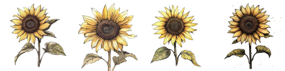 Fototapeta premium Stunning Vibrant Sunflowers Blooming Amidst a Picturesque Summer Field Landscape Lush Green Foliage and Warm Seasonal Lighting Create a Beautiful Serene Natural Backdrop