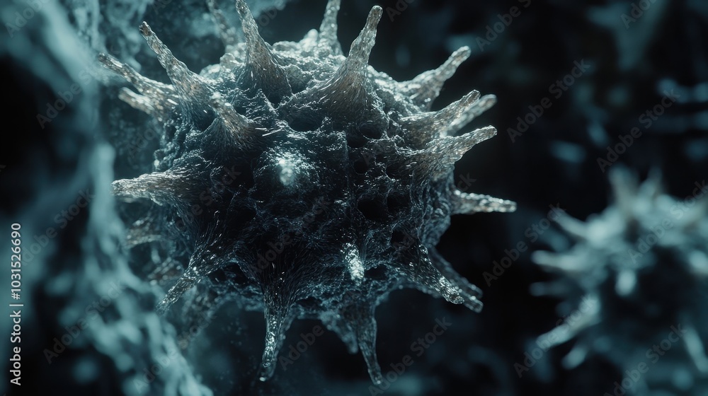 Poster close-up macro of a virus particle - 3d rendering of a pathogen
