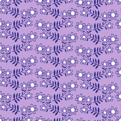 Hand drawn seamless pattern with flowers in purple shades. Lovely romantic fashion flowers Print for background, wallpaper, fabric
