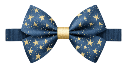 Elegant navy bow tie with gold star pattern, perfect for formal occasions or enhancing stylish outfits.