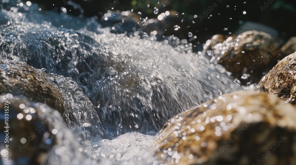 Poster close-up of a rushing stream flowing over rocks.