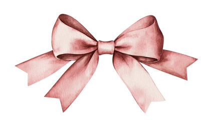 Elegant pink watercolor bow, perfect for decorations, invitations, and creative projects, adding a touch of charm and sophistication.