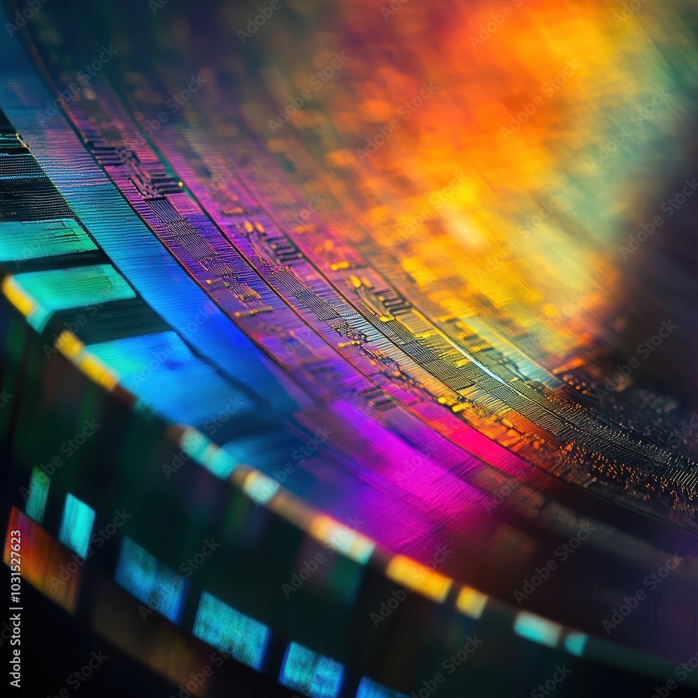 Aufkleber abstract macro photography of colorful iridescent surface with lines and patterns.