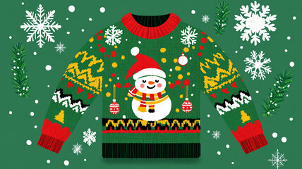 festive Christmas sweater featuring cheerful snowman design
