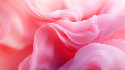 Fototapeta premium Abstract pink and orange fabric texture with soft, flowing waves and a blurred background.