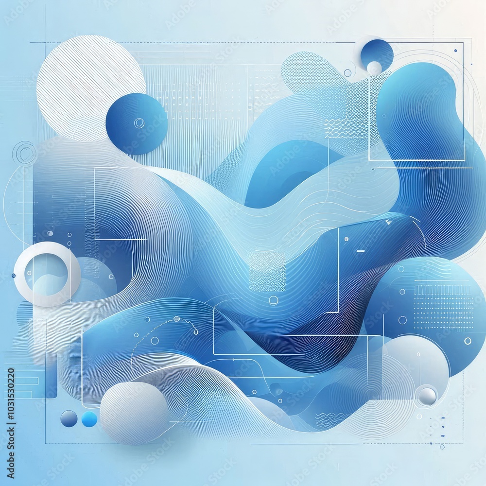 Aufkleber Create a modern digital background using shades of blue, featuring abstract shapes and flowing forms. Incorporate varying textures and gradients to add depth, while maintaining a balanced, harmonious 