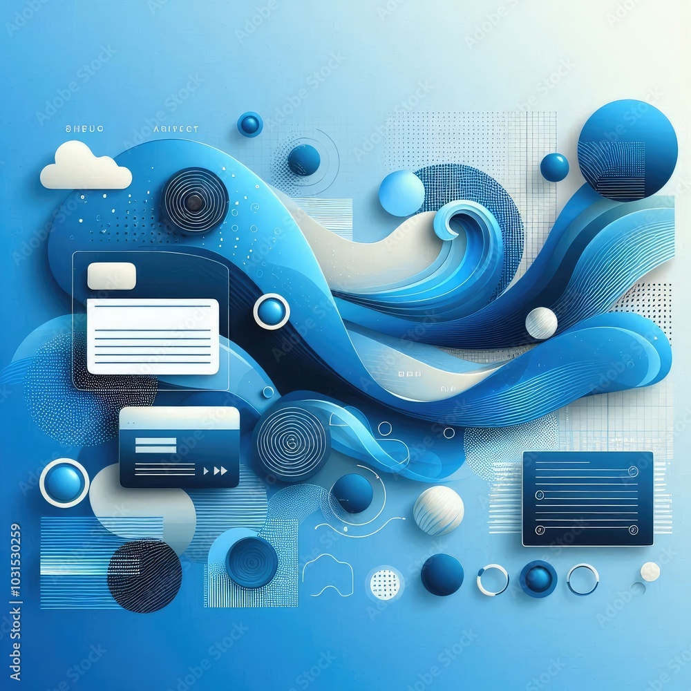 Aufkleber Create a modern digital background using shades of blue, featuring abstract shapes and flowing forms. Incorporate varying textures and gradients to add depth, while maintaining a balanced, harmonious 