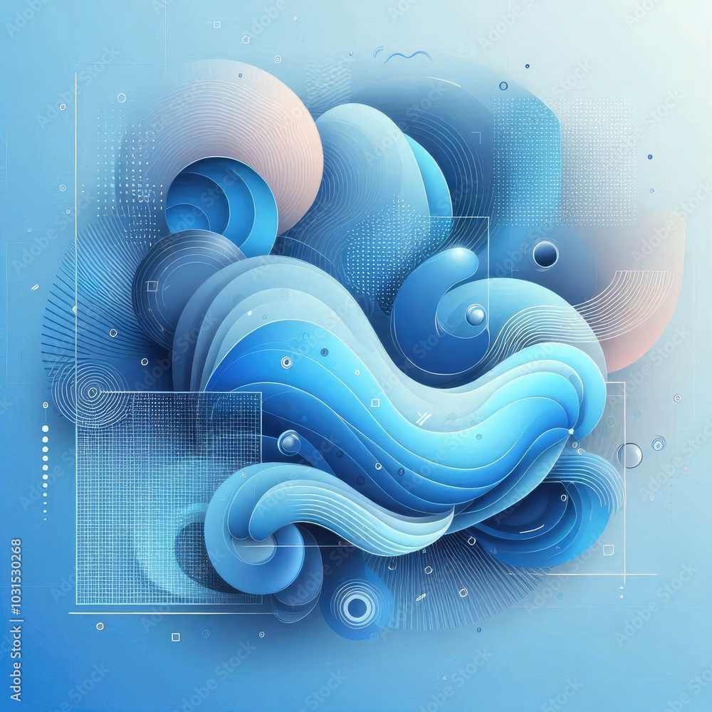 Aufkleber Create a modern digital background using shades of blue, featuring abstract shapes and flowing forms. Incorporate varying textures and gradients to add depth, while maintaining a balanced, harmonious 