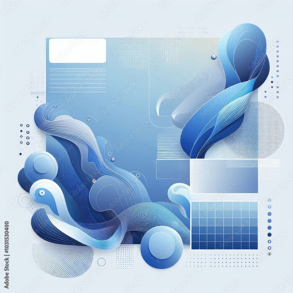 Aufkleber Create a modern digital background using shades of blue, featuring abstract shapes and flowing forms. Incorporate varying textures and gradients to add depth, while maintaining a balanced, harmonious 
