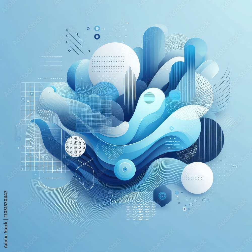 Aufkleber Create a modern digital background using shades of blue, featuring abstract shapes and flowing forms. Incorporate varying textures and gradients to add depth, while maintaining a balanced, harmonious 