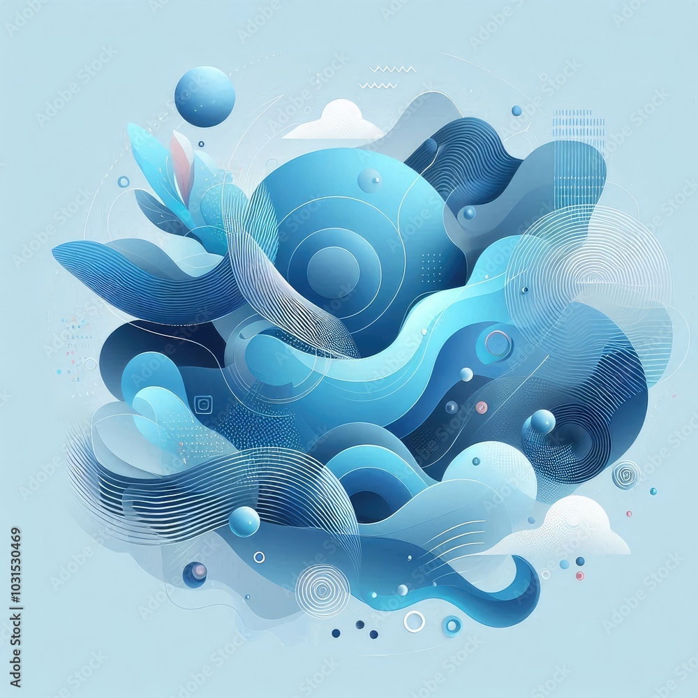 Aufkleber Create a modern digital background using shades of blue, featuring abstract shapes and flowing forms. Incorporate varying textures and gradients to add depth, while maintaining a balanced, harmonious 