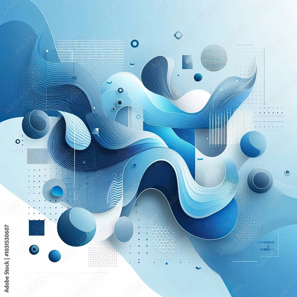 Aufkleber Create a modern digital background using shades of blue, featuring abstract shapes and flowing forms. Incorporate varying textures and gradients to add depth, while maintaining a balanced, harmonious 
