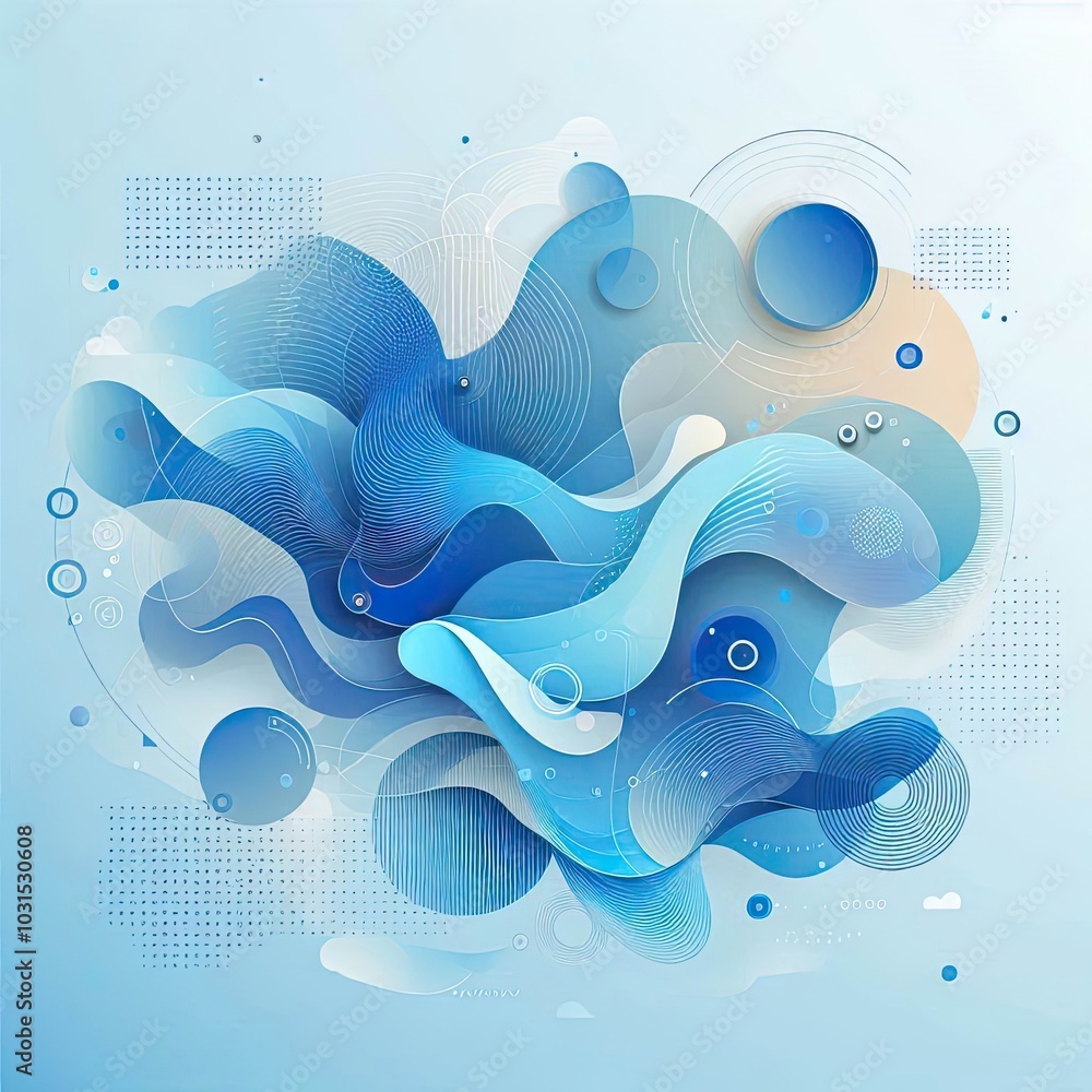 Aufkleber Create a modern digital background using shades of blue, featuring abstract shapes and flowing forms. Incorporate varying textures and gradients to add depth, while maintaining a balanced, harmonious 