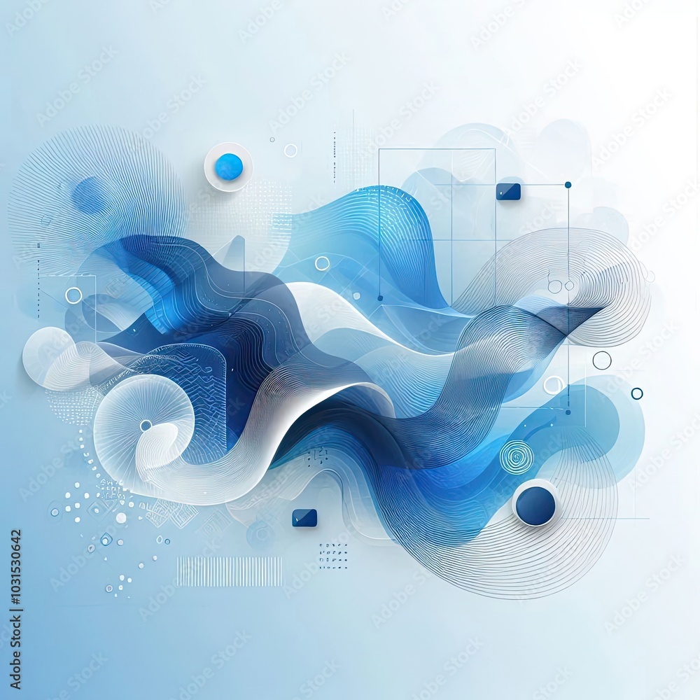 Aufkleber Create a modern digital background using shades of blue, featuring abstract shapes and flowing forms. Incorporate varying textures and gradients to add depth, while maintaining a balanced, harmonious 