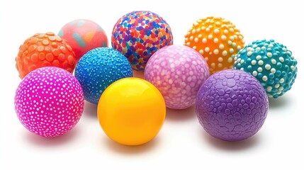 A visually striking arrangement of soft tactile balls in an array of vibrant colors and intriguing textures  These sensory toys invite a multisensory experience