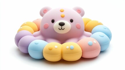 Soft baby safe silicone teether toy in a cute animal shape with pastel colors isolated on a clean white background  Textured squeezable and perfect for soothing and entertaining newborns and toddlers
