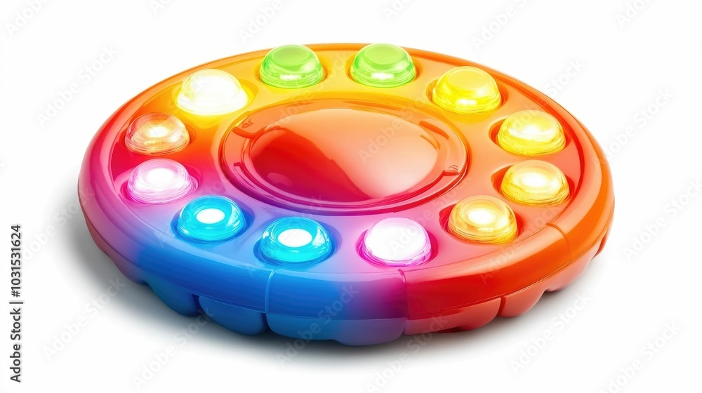Poster vibrant and colorful light up interactive baby toy with buttons and responsive lights isolated on a 