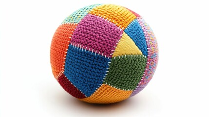 A soft rattling ball with a colorful patchwork design and a baby friendly textured surface  Ideal for infant playtime sensory early childhood development