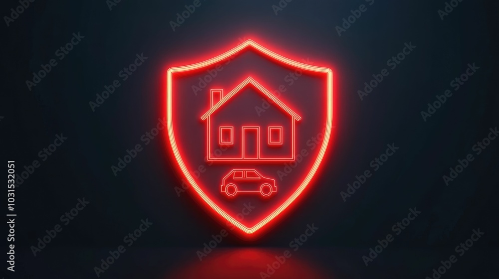 Poster Comprehensive Insurance Coverage Shield Icon Encompassing Home Automobile and Health Symbols Representing All in One Protection and Security