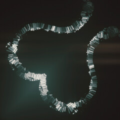 Illustration with a wave-like symmetrical structure of shiny metallic rectangles. 3d rendering