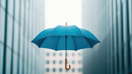 Umbrella Shielding a Business Building Representing the Concept of Business Insurance Coverage and Commercial Protection with a Deep Depth of Field
