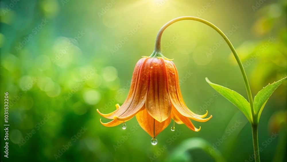 Canvas Prints A Delicate Bell-Shaped Flower, Bathed in the Soft Glow of Dawn, Dripping with Morning Dew