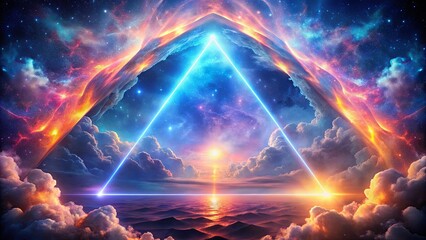 Celestial Convergence A Glowing Triangle Illuminates a Universe of Clouds, Stars, and a Distant Horizon