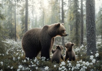Obraz premium Brown Bear Family in Forest