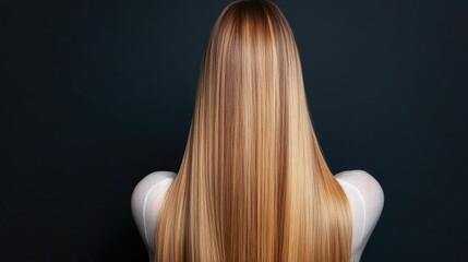 Naklejka premium Close up portrait of a gorgeous woman with long sleek blonde hair styled in a beautiful high fashion ponytail hairstyle in a professional salon setting The image showcases the woman s flawless skin