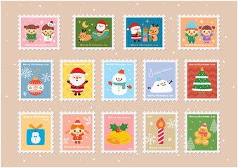 クリスマスのかわいい切手イラストセット