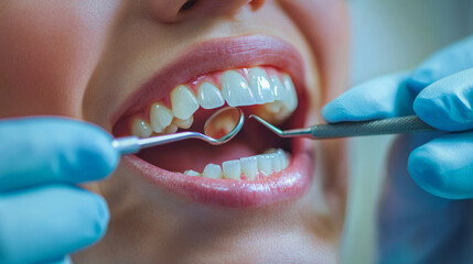 Dental health examination: dentist utilizing probe for oral checkup