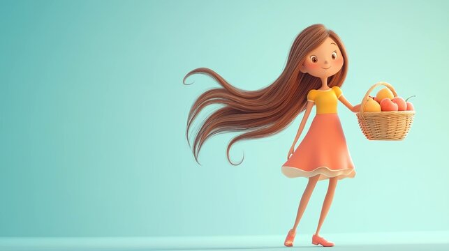 girl has long hairs on blue background UHD wallpaper